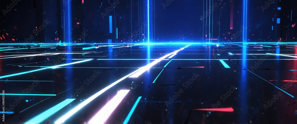 Poster white tech neon light path theme abstract background with copy space for banner
