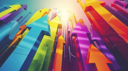 Fototapeta premium Vibrant arrows pointing upwards, symbolizing growth and progress, dynamic composition, bright colors, sleek and modern design