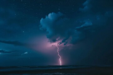 A single lightning bolt in a clear night sky, symbolizing sudden flashes of inspiration and ideas. 