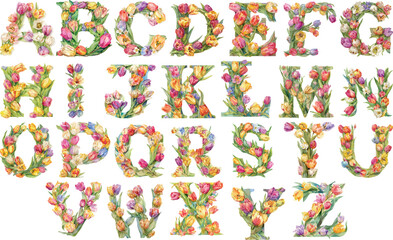 alphabet tulip watercolor clipart	