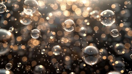 Floating champagne bubbles with highlights on a dark slate gray to light pewter gradient