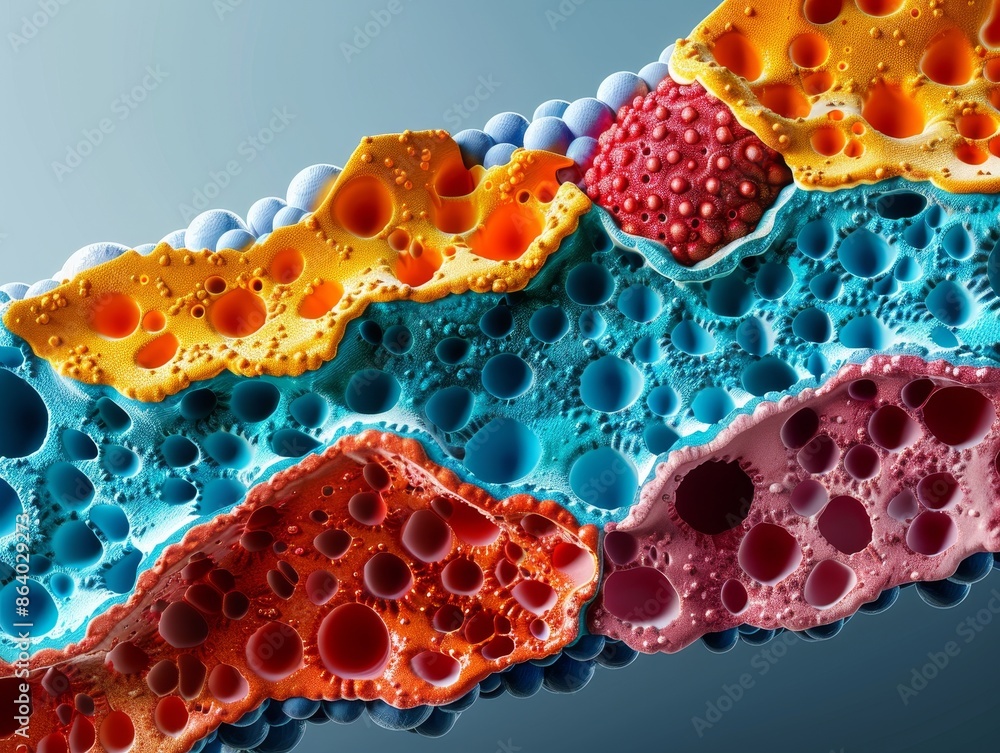 Poster abstract colorful 3d structure with pores and bubbles - macro photography.