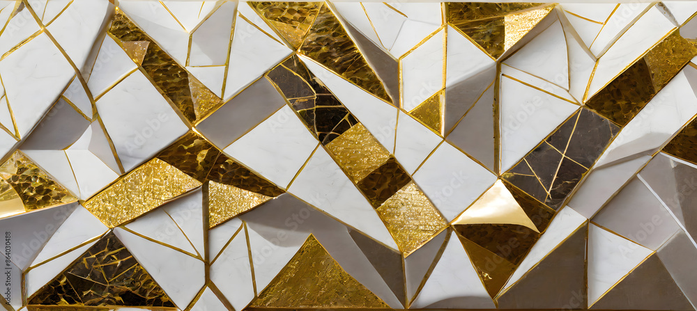 Poster angular white and gold mosaic. generative ai.