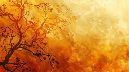 Swirling tree branches with textures on an autumnal orange to gold gradient
