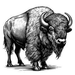 hand drawn of bison lineart, buffalo lineart isolated on white. © Koko