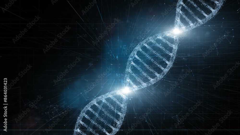 Poster abstract digital shiny dna molecule on futuristic cyberspace network lines copy space illustration b