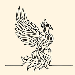 Obraz premium One Line Drawing of Phoenix Bird - Flaming Phoenix Outline Vector with Editable Stroke Continuous one curve line drawing of adorable phoenix abstract art in circle. Single line editable stroke vector 