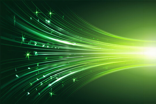 Green light streak, fiber optic, speed line, futuristic background for 5g or 6g technology wireless data transmission, high-speed internet in abstract. internet network concept. vector design