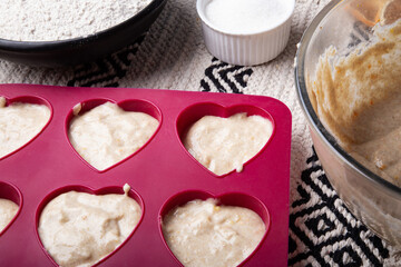 Sweetheart Bakes - Pouring Batter into Heart Molds.