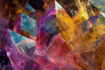 Colorful crystal fractals emerging from a surface, symbolizing the complex and repeating patterns of creative thought 