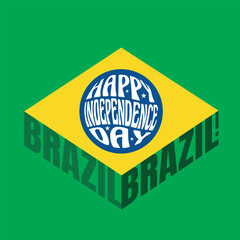 Happy Independence Day Brazil typography template design. Creative text concept in a circle with Brazilian flag isolated on green background. Independence 3d font for 7 September banner, poster
