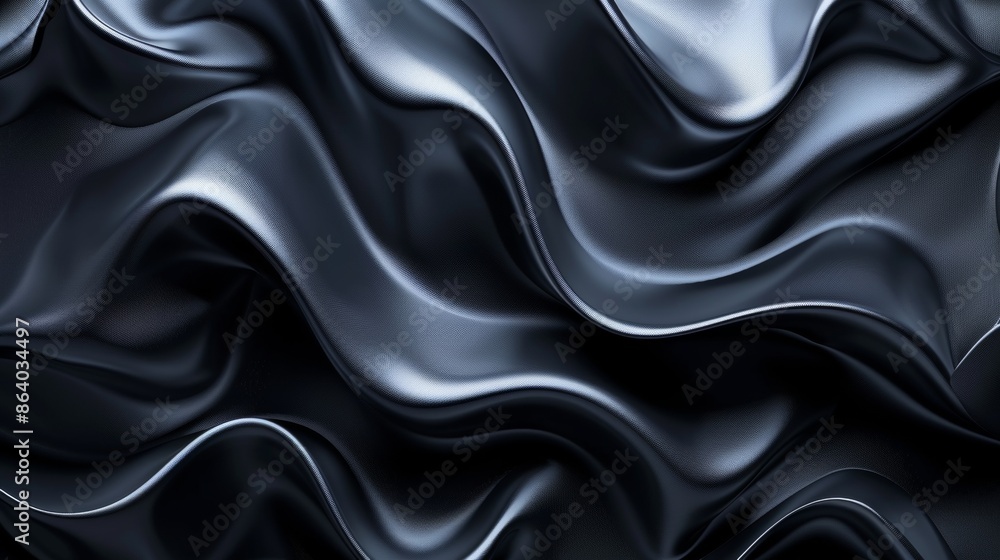 Wall mural A black and silver fabric with a wavy pattern