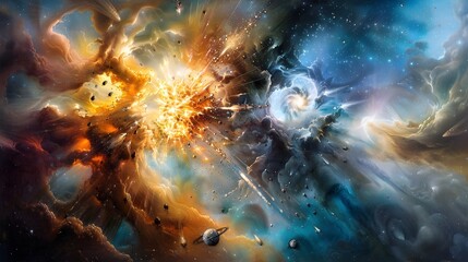 Explosive Celestial Spectacle in a Cosmic Apocalyptic Fantasy Landscape