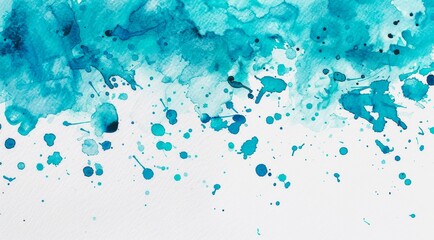 Blue watercolor paint splashes on white paper background. Abstract watercolor painting.