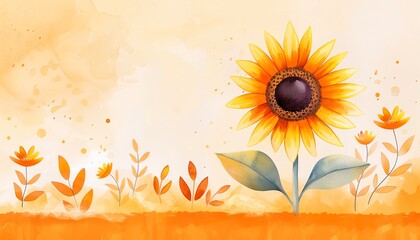 Watercolor painting of a vibrant sunflower with yellow petals and a brown center, sunflower watercolor, floral beauty