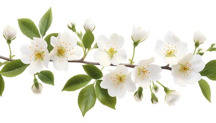 Obraz premium Watercolor of a blooming jasmine vine with white flowers, jasmine watercolor, fragrant plant