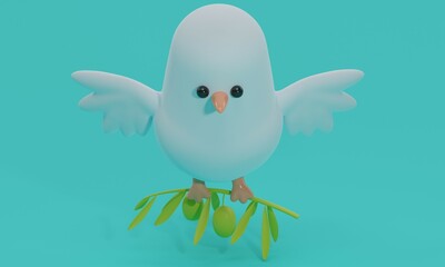 White dove of peace with olive branch. 3d rendering