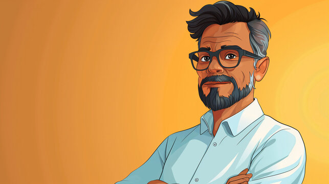 Businessman portrait vector - Illustration of middle aged man in suit with glasses and beard, face and upper body