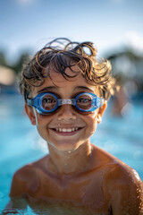 Naklejka premium Young Boy Enjoying Pool Time