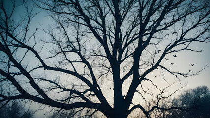 silhouette of tree, birts