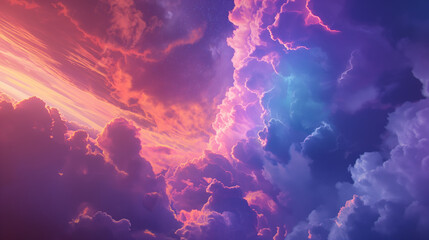 Fototapeta premium Cloudscape with Purple and Pink Clouds in Bright Sky
