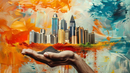 Surreal Urban Landscape Hand Painted Cityscape Artistic Concept