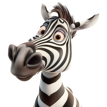 3D cartoon zebra illustration set on transparent background. Wildlife illustration.