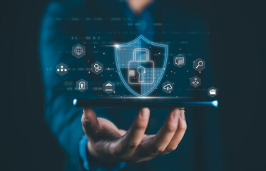 Digital cyber secure, Cybersecurity and privacy concepts to protect data. Lock icon and internet network security technology, Global network security technology, protect personal data and information.