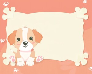 Cute puppy frame with bone borders, pastel colors, empty center, endearing pet illustration,
