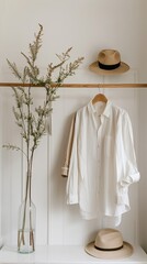 Closeup of Neutral Colored Sweaters Hanging on a Rack