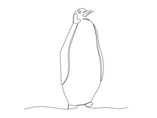 One line penguin, sketch. Outline monochrome vector illustration of polar animal isolated on white background