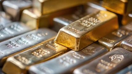 Gold bars alongside other precious metals like silver and platinum, highlighting diverse investment portfolios