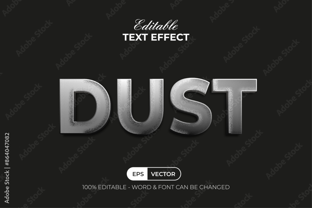 Poster dust 3d text effect grey metal style. editable text effect.