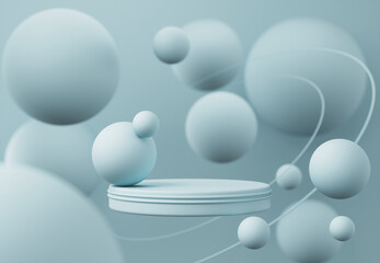 podium stand with blue ball product display mockup 3d rendering.