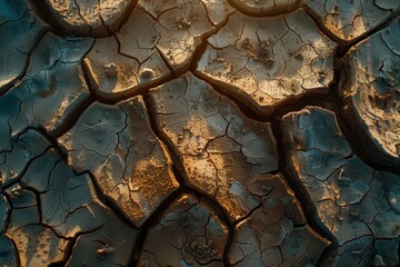 Fototapeta premium Barren and cracked scorched earth, displaying the effects of extreme heat and drought. Desolate and dry terrain with no vegetation.