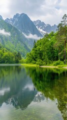Misty Mountain Lake With Reflections
