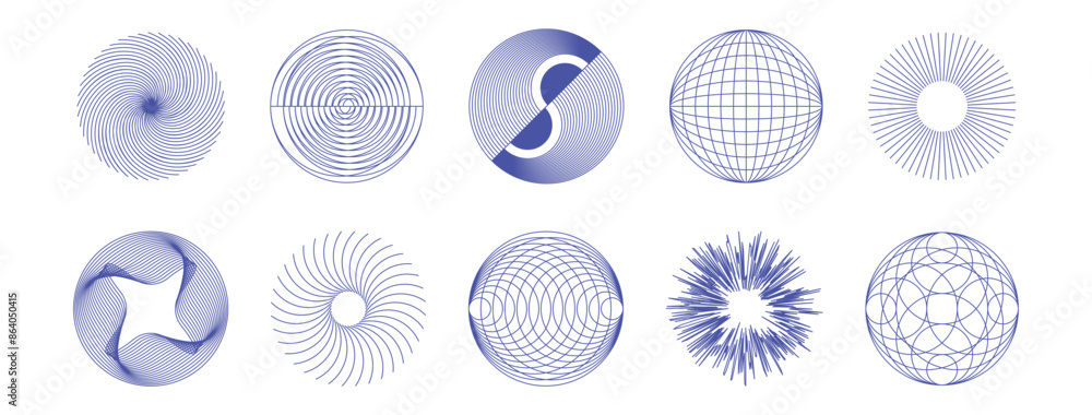 Poster vector minimal geometric illustrations set, futuristic digital trendy abstract aesthetic linear comp