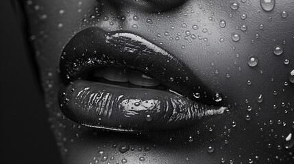 Artistic close-up of a woman's lips with water droplets, symbolizing sensuality and freshness
