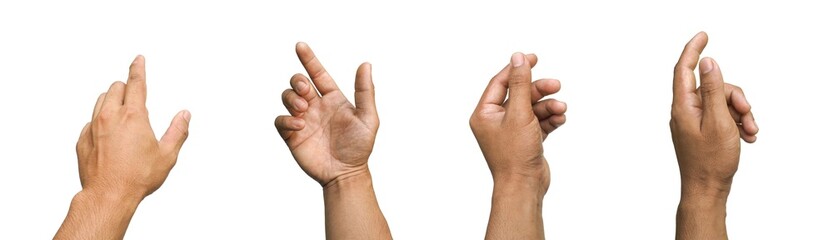 Set of images of hands doing various gestures together Concepts about business and technology Isolated on a white background.