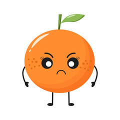 Vector funny orange angry character. Orange fruit cartoon emoticon in flat style
