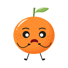 Vector cute orange, mandarin fruit surprised cartoon. mascot in flat style. character scared