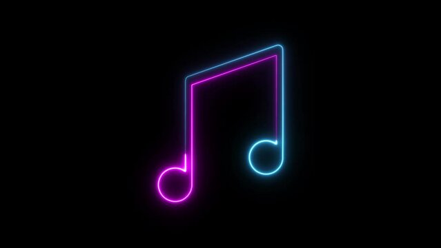  Neon sing music icon animation .A music icon typically features a musical note or symbol like a treble clef,  representing audio playback , and the enjoyment of music across various device