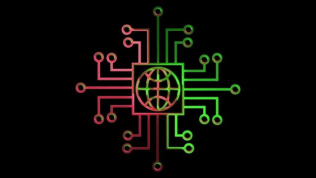 Neon sing technology icon animation .A technology icon often includes symbols like a computer, smartphone, gear, or circuit board, representing innovation,  and  advancements in electronics, software.