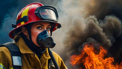 Obraz premium fireman in gas mask