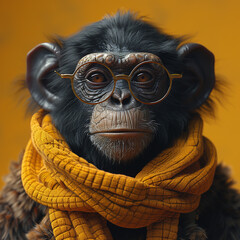 3d cute monkey wearing winter clothes photo made with generative ai