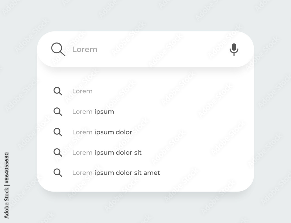 Poster search bar with suggestions. search engine browser mockup for ui ux. easy editable vector design.