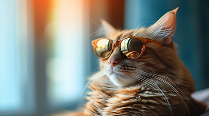 Portrait photo of funny kitten cat wearing sunglasses , studio shooting high quality photo pet   background, wallpaper, wall art