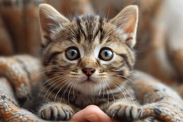 Obraz premium Portrait photo of cute baby kitten cat , studio shooting high quality photo pet background, wallpaper, wall art