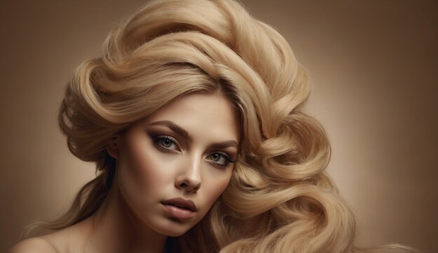 Woman with voluminous blonde hair portrait photo