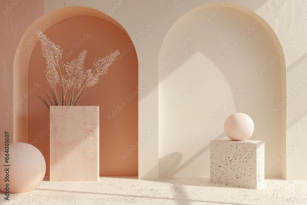 Fototapete a 3d render of a minimalistic abstract background with simple shapes and muted colors. this mockup s